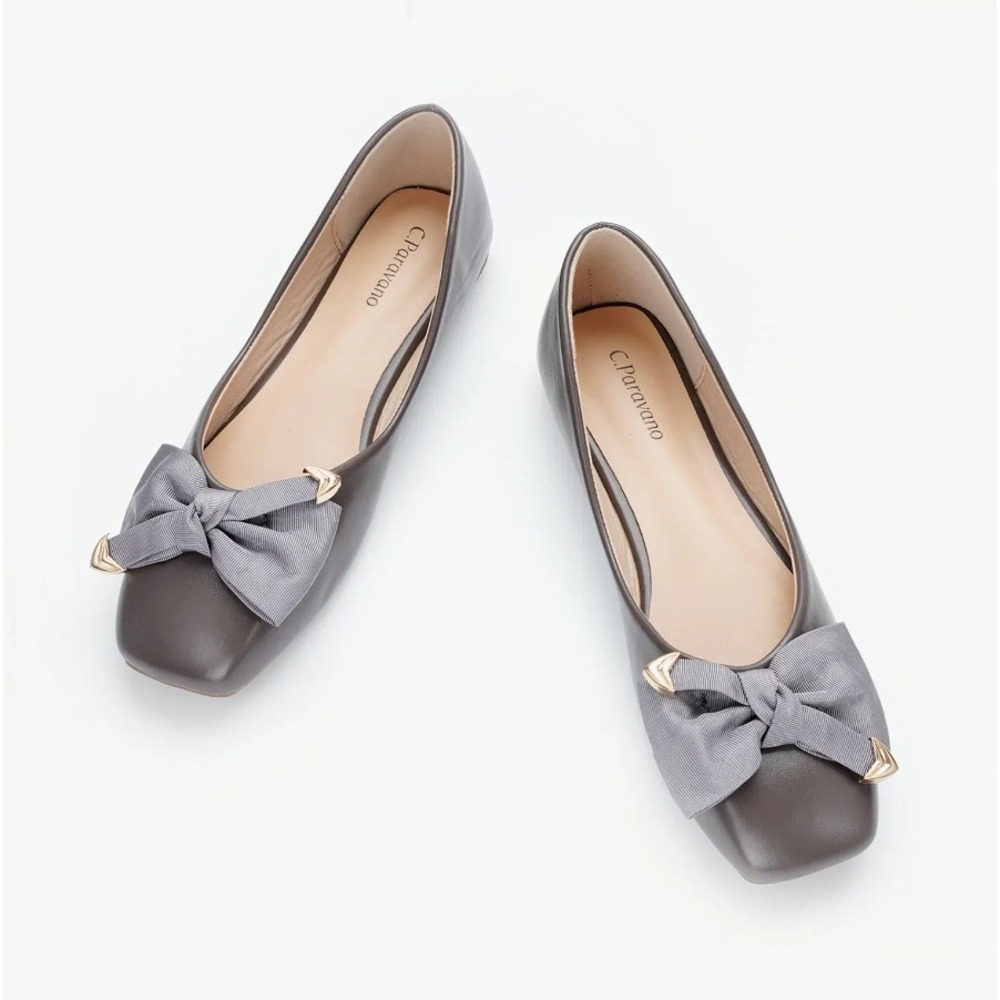 C.Paravano Metallic Bow Ballerina Ballet Flats Grey Bow Womens 42‎ 11 New